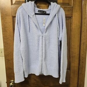 New York & Company Light Blue Textured Zip-Up